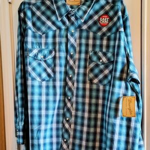 Wrangler Easy Care Long Sleeve Western Shirt-blue